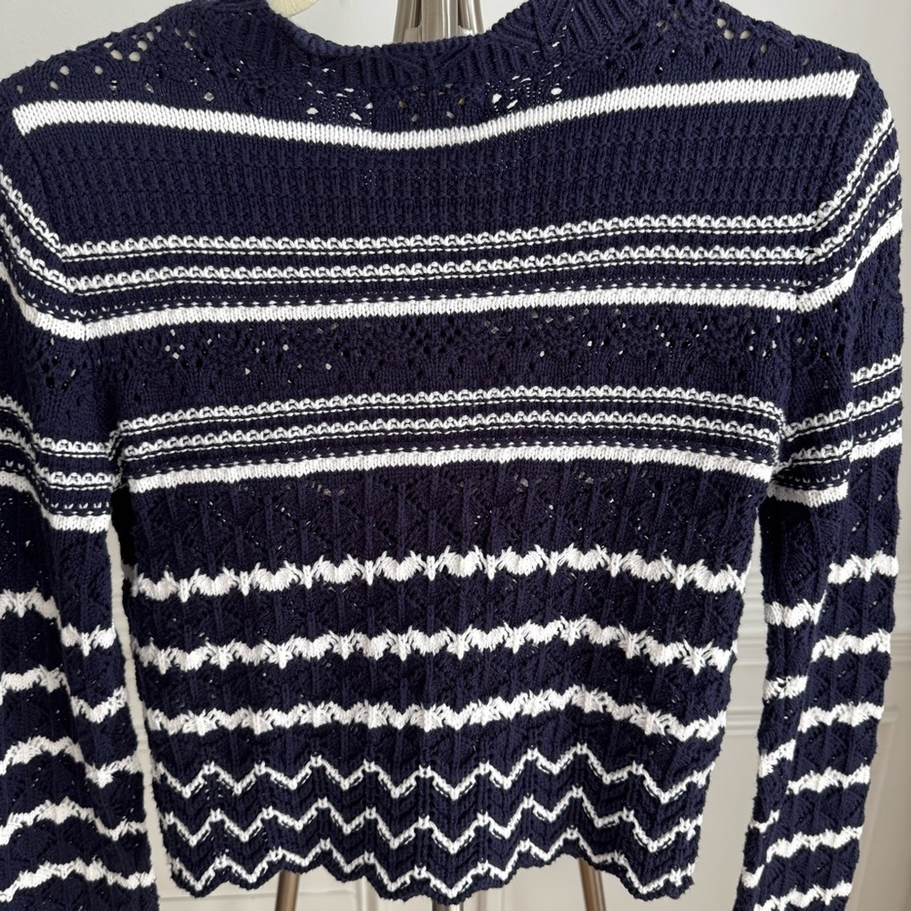 NWT House of Harlow 1960 Navy and White Striped Women's Crochet Sweater Size S - Picture 5 of 6